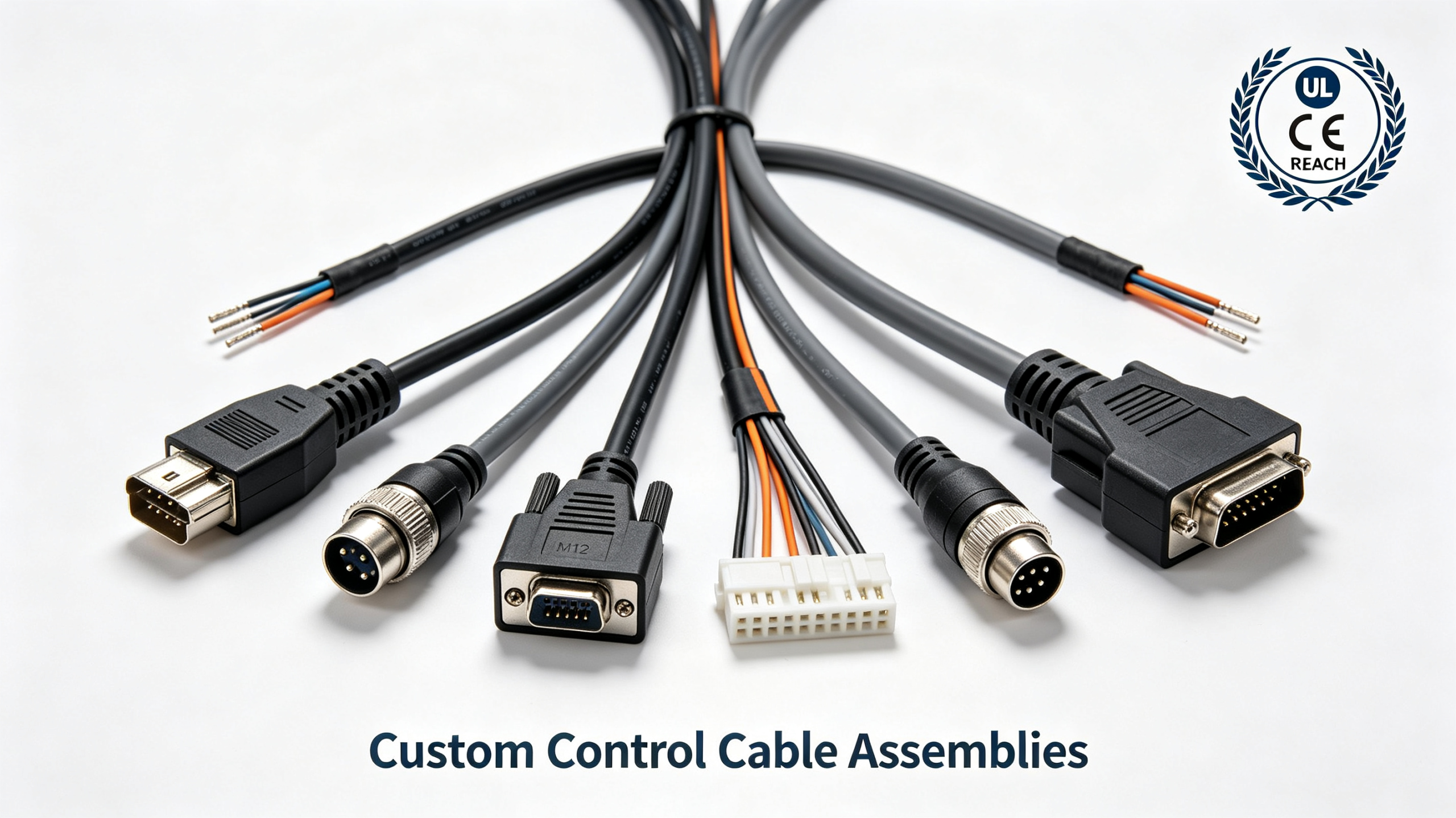 Custom control cable assembly built to UL, CE and REACH specifications for industrial automation