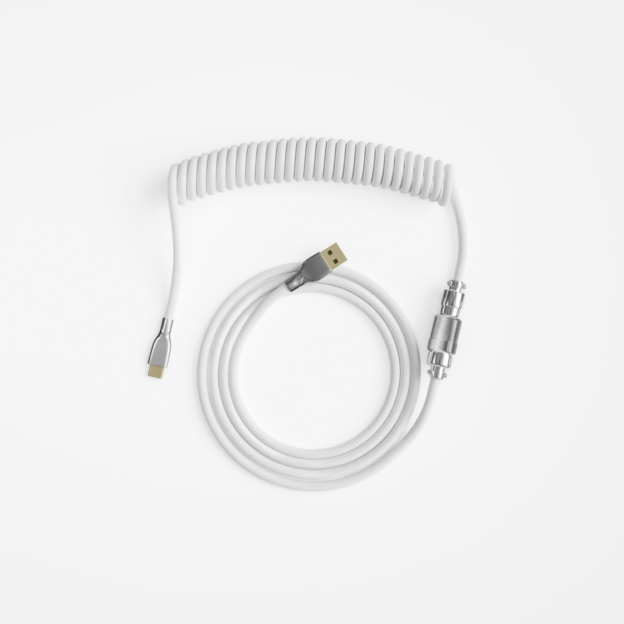 Custom coiled cable with GX12 connector - coiled construction keeps the neutral axis inside the bend